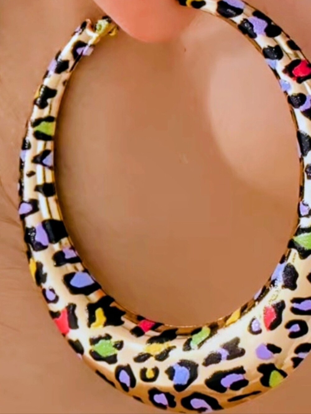 Multicolor Leopard Print Open Hoop Earrings - Multicolor